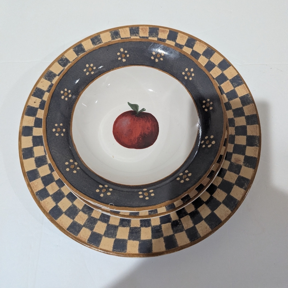 Block Country Orchard 3 Pc Rustic Checkered Dinnerware Set - Picture 3 of 9